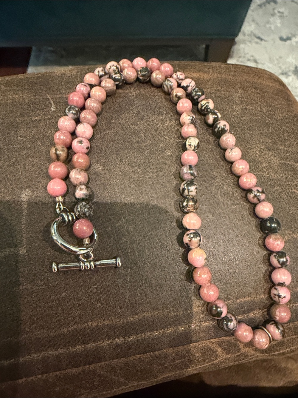 Rhodonite Beaded Toggle Necklace
